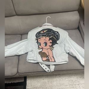 Vintage White Betty Boop Leather Jacket Rare Biker Maziar Brand New Never Worn